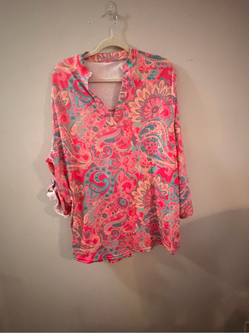 SHEIN Coral Pink Paisley Split-Neck Tunic